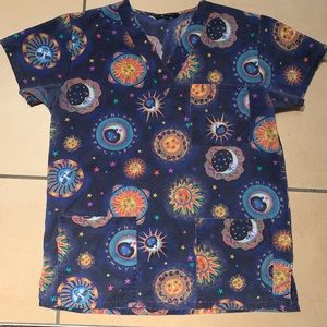 Nursing Scrub Top Just Love with suns and moons